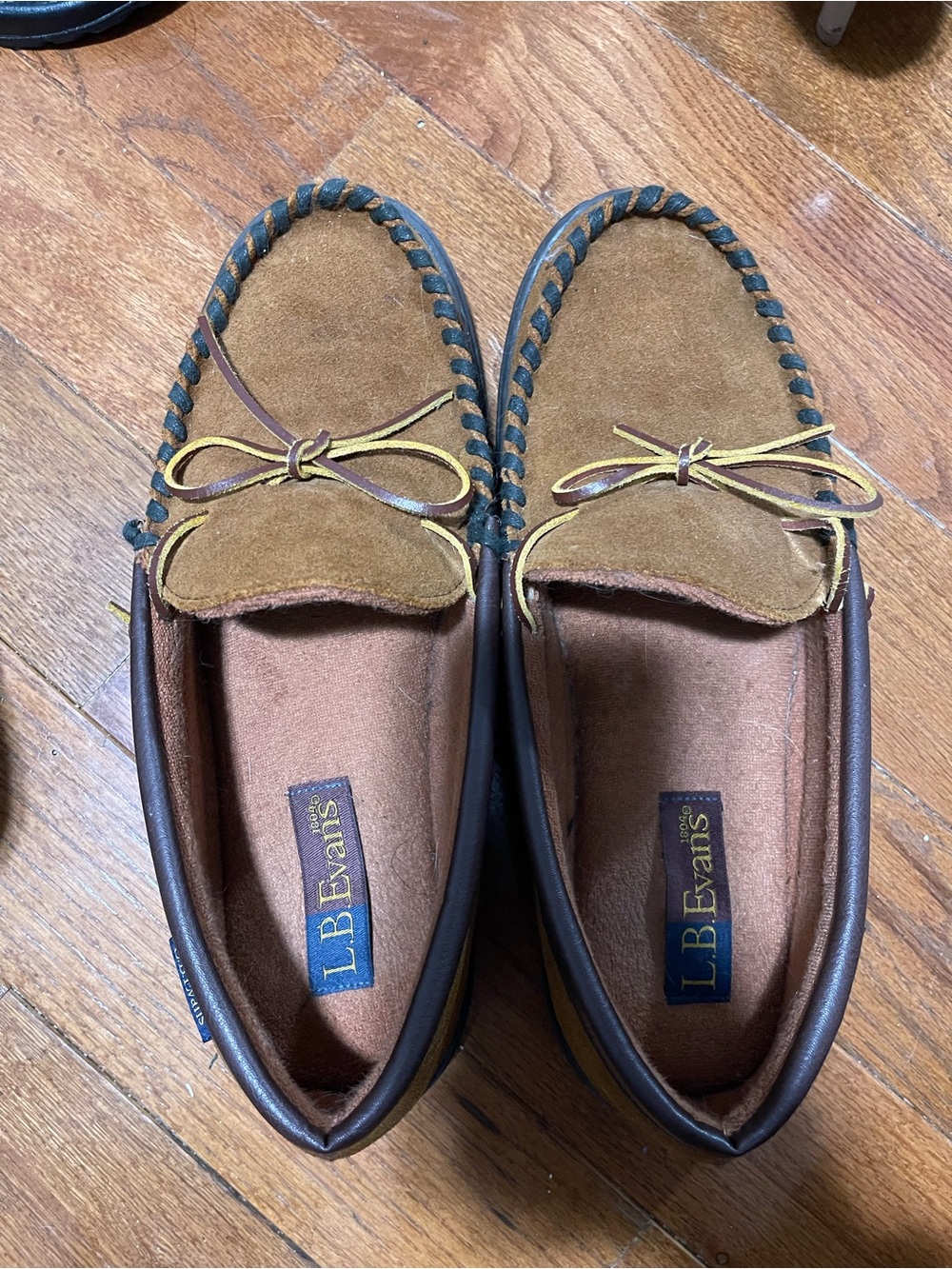 L.B. Evans Men's Tan Suede Moccasin Loafers with Dark Trim
